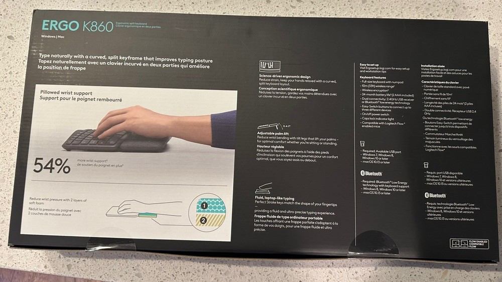 NEW Logitech ERGO K860 Wireless Ergonomic Keyboard - Split Keyboard, Wrist Rest