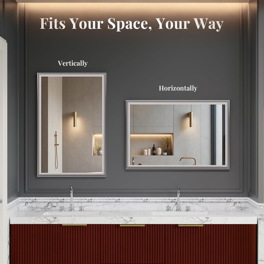 2 Pack Nickel Bathroom Mirror 24x36" Rectangle Aluminum Frame Vanity