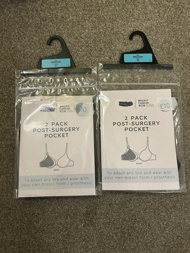 Marks & Spencer Post Surgery Pocket For Bra MEDIUM RIGHT SIDE BLACK 2 x 2 Pack