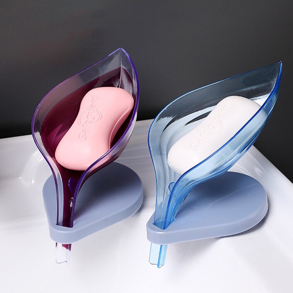 Leaf Shape Soap Drain Holder Box Bathroom Kitchen "Soap Dish" Self Drain New