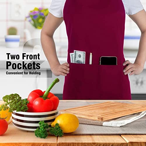4 Packs Chef Apron, Waterproof Apron, Adjustable Apron Polyester Blend Wine