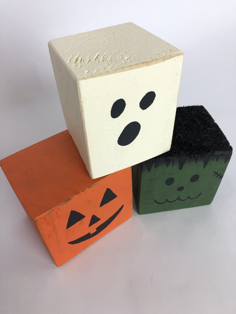 Pumpkin Ghost Monster Trio Halloween Decor Hand Painted