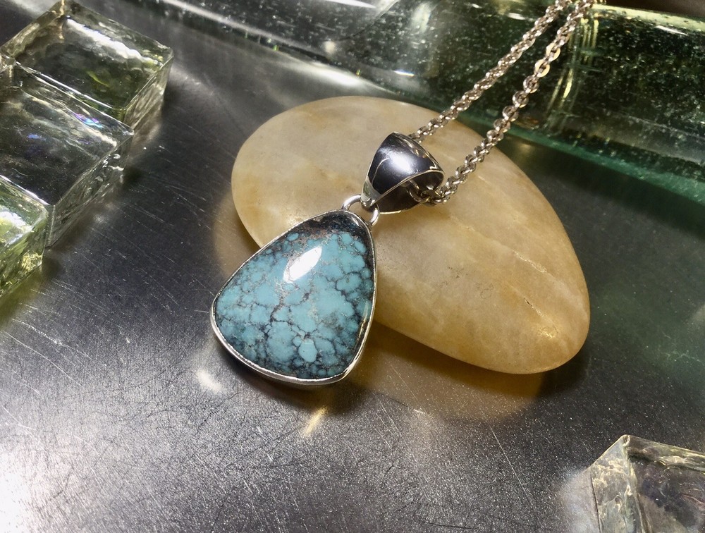 Genuine 925 Sterling Silver Turquoise Gemstone Pendant