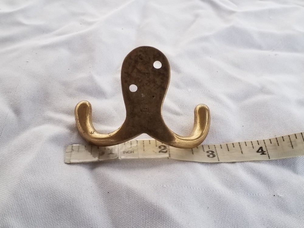 Vintage Hardware Solid Brass Wall Mount Double Robe/ Clothes Hook 2 Prong/ Hooks