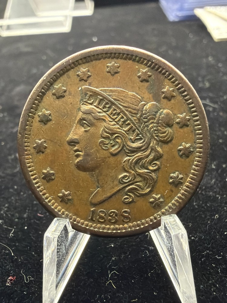 1838 AU Large Cent - Copper US EAC high grade coin