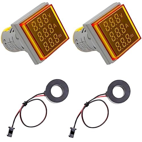 2PCS 3 in 1 Digital AC Current Voltage Frequency Indicator Square LED Yellow