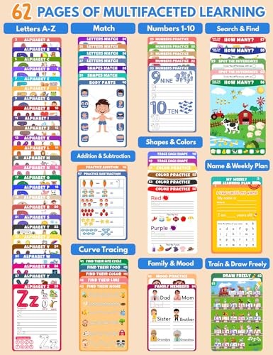 Preschool Learning Activities Educational Workbook, 62 Reusable Pages Pre