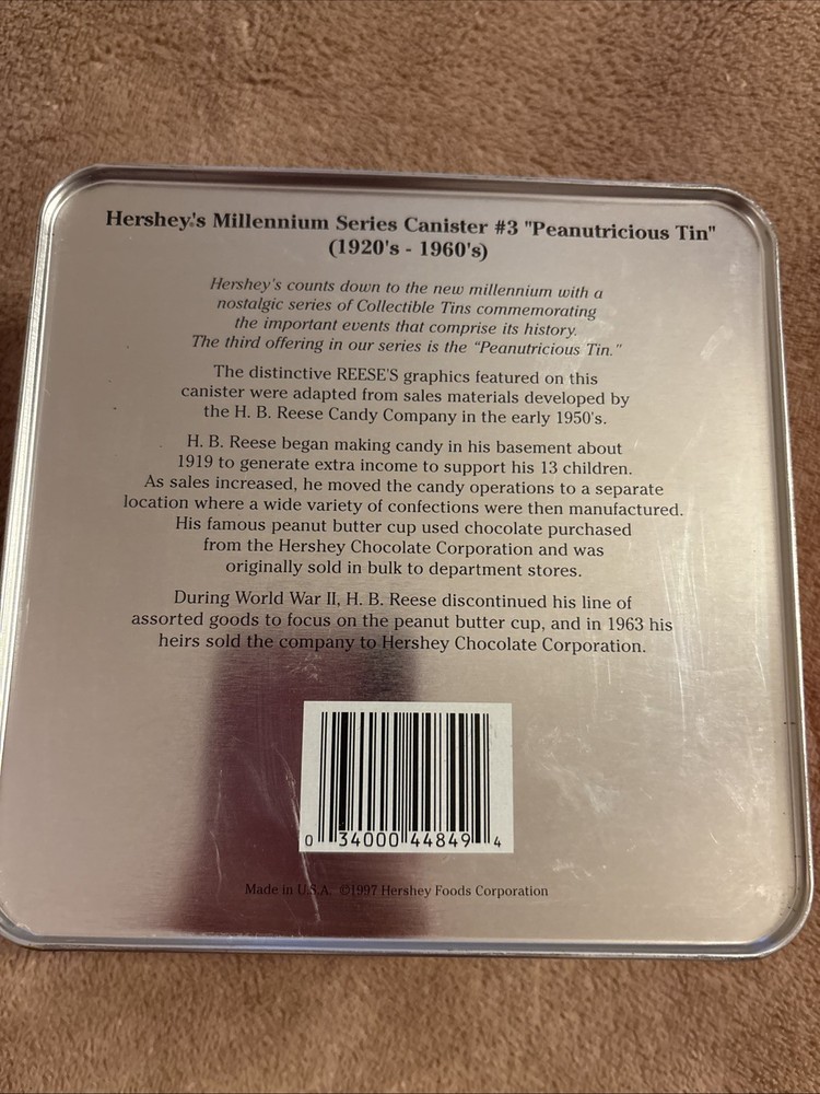 Reese's Peanut Butter Cup "Peanutritious Tin" Hershey's Millennium #3 1997 EMPTY
