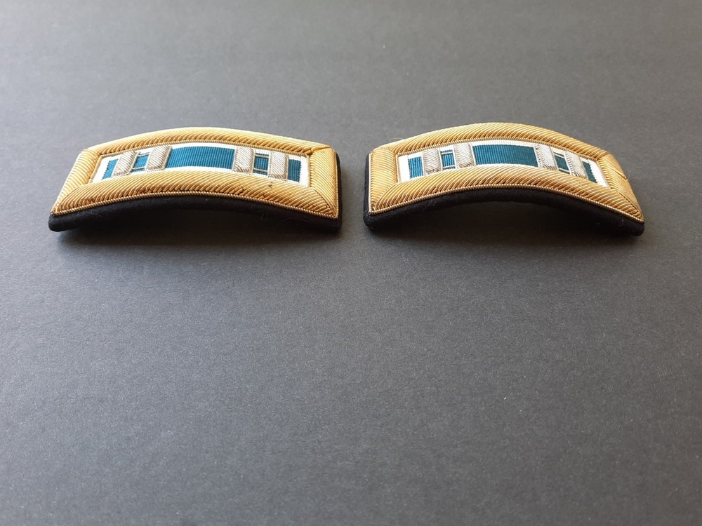 Original US Army Bullion Shoulder Boards Insignia Captain Intelligence Blue & Wh