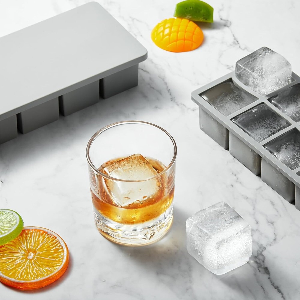 Nax Caki Silicone Ice Cube Tray with Lid 2 Pack Stackable Large Ice Cube Molds