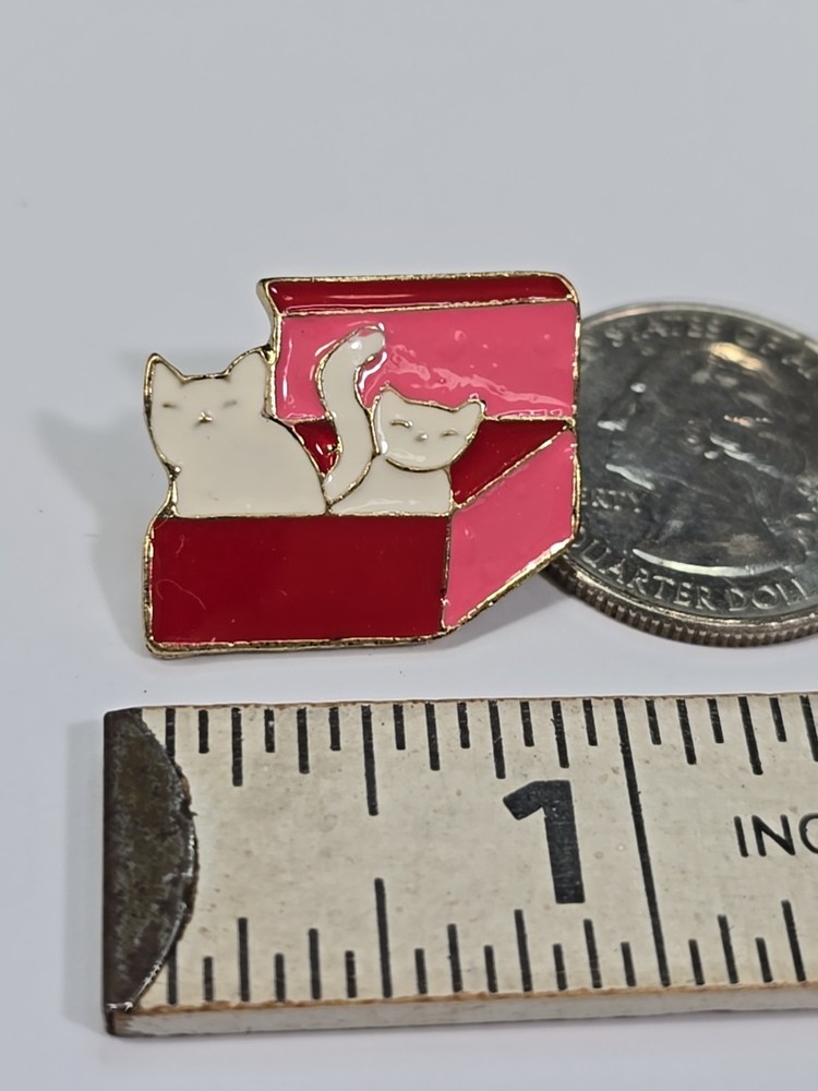 White Cats In Red Box Lapel Pin