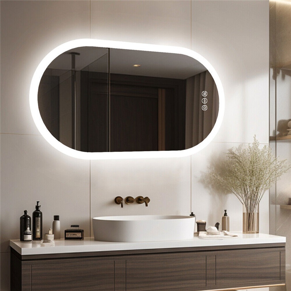 Frameless LED Bathroom Mirror 3 Color Dimmable Horizontal/Vertical Wall Mirrors
