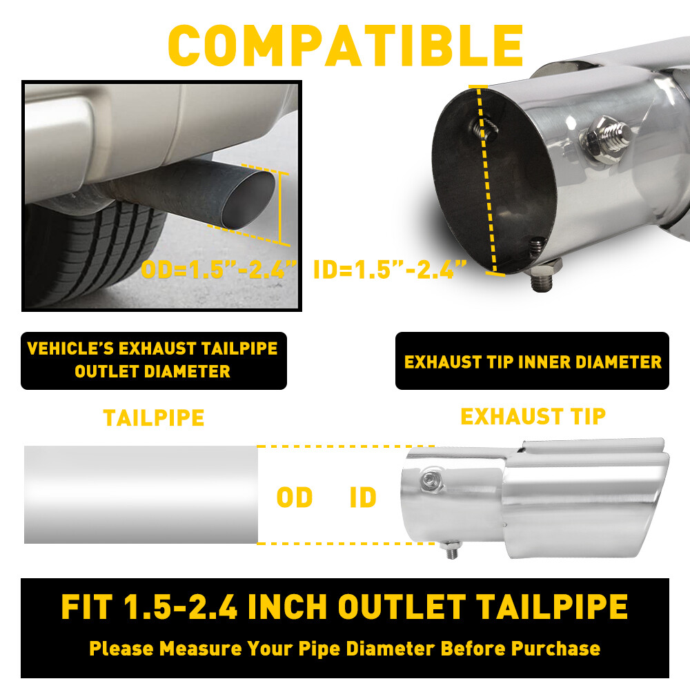 Chrome Rear Dual Stright Exhaust Pipe Tail Muffler Tip Replace Accessories Kit