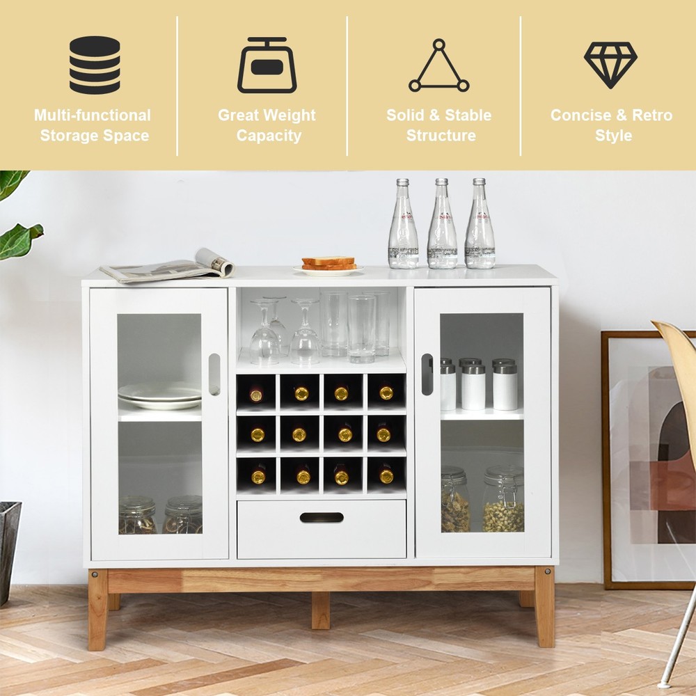 Wood Wine Storage Cabinet Sideboard Console Buffet Server w/ Wine Rack & Drawer