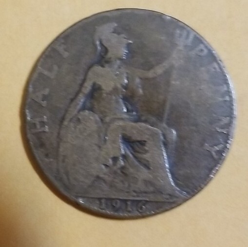 GREAT BRITAIN COIN, HALF PENNY 1916