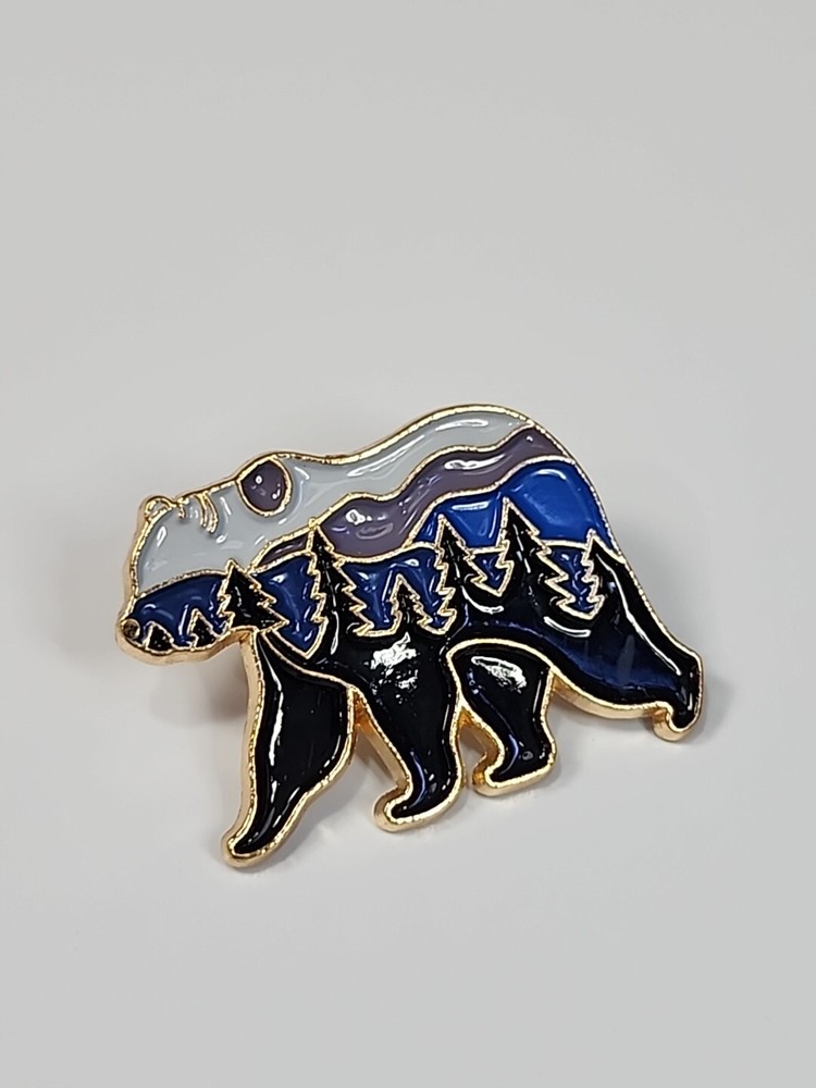 Walking Bear Lapel Pin Wilderness Scene *
