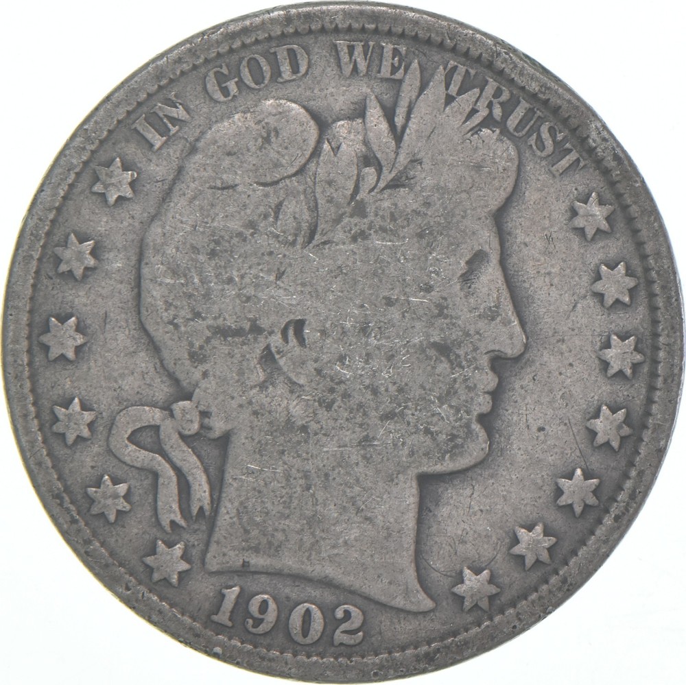 1902 Barber Half Dollar Average Circ 90% Silver