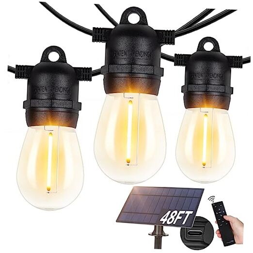 S14 Solar String Lights Outdoor with Remote Controller, Solar Powered 48FT