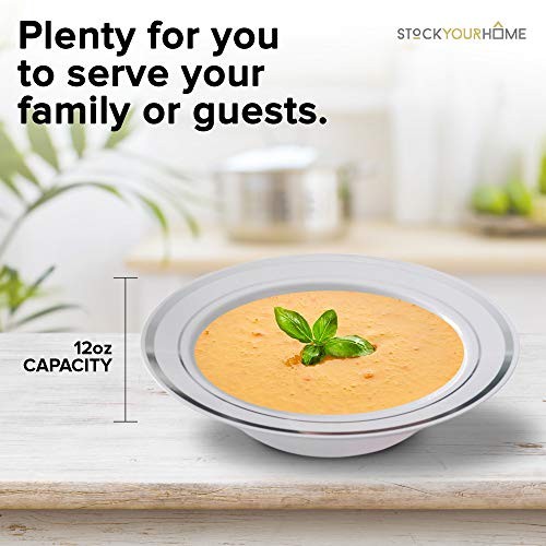 Plastic Party Bowls () 12 Oz Elegant Disposable Dinnerware – 100 Pack Silver
