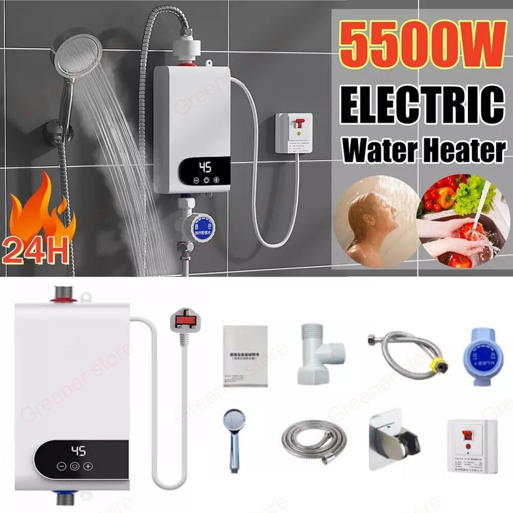 Electric Tankless Instant Water Heater Shower Head Kitchen Under Sink Bathroom