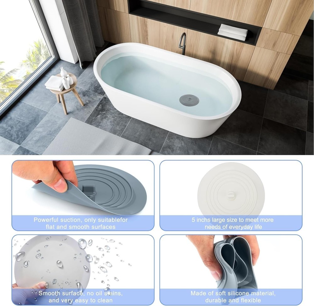 Chic 2-Pack Silicone Drain Covers in Grey & White - Super Suction Technology