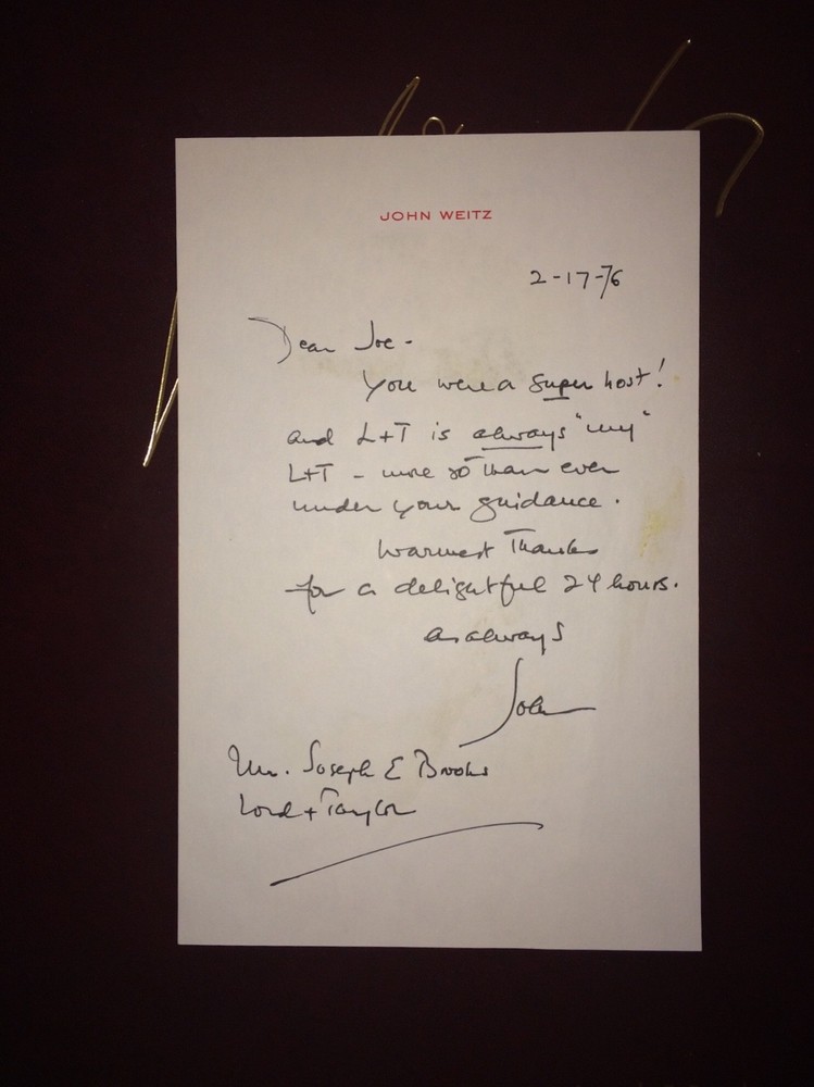 Fashion Designer , Writer, Author John Weitz Note Letter  Signed