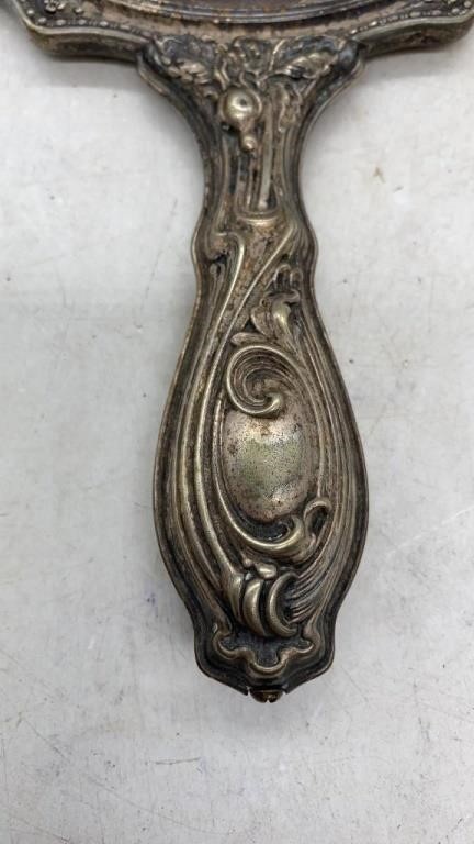 Antique Victorian silver vanity mirror and comb