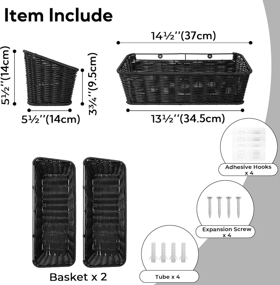 Wicker Hanging Basket 2 Pack Wall Basket Kitchen Fruit & Vegetable Storage