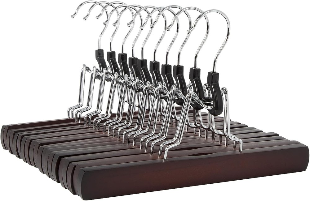Amazon Basics Wooden Pants Hangers - Cherry, 10-Pack 10-Pack, Cherry
