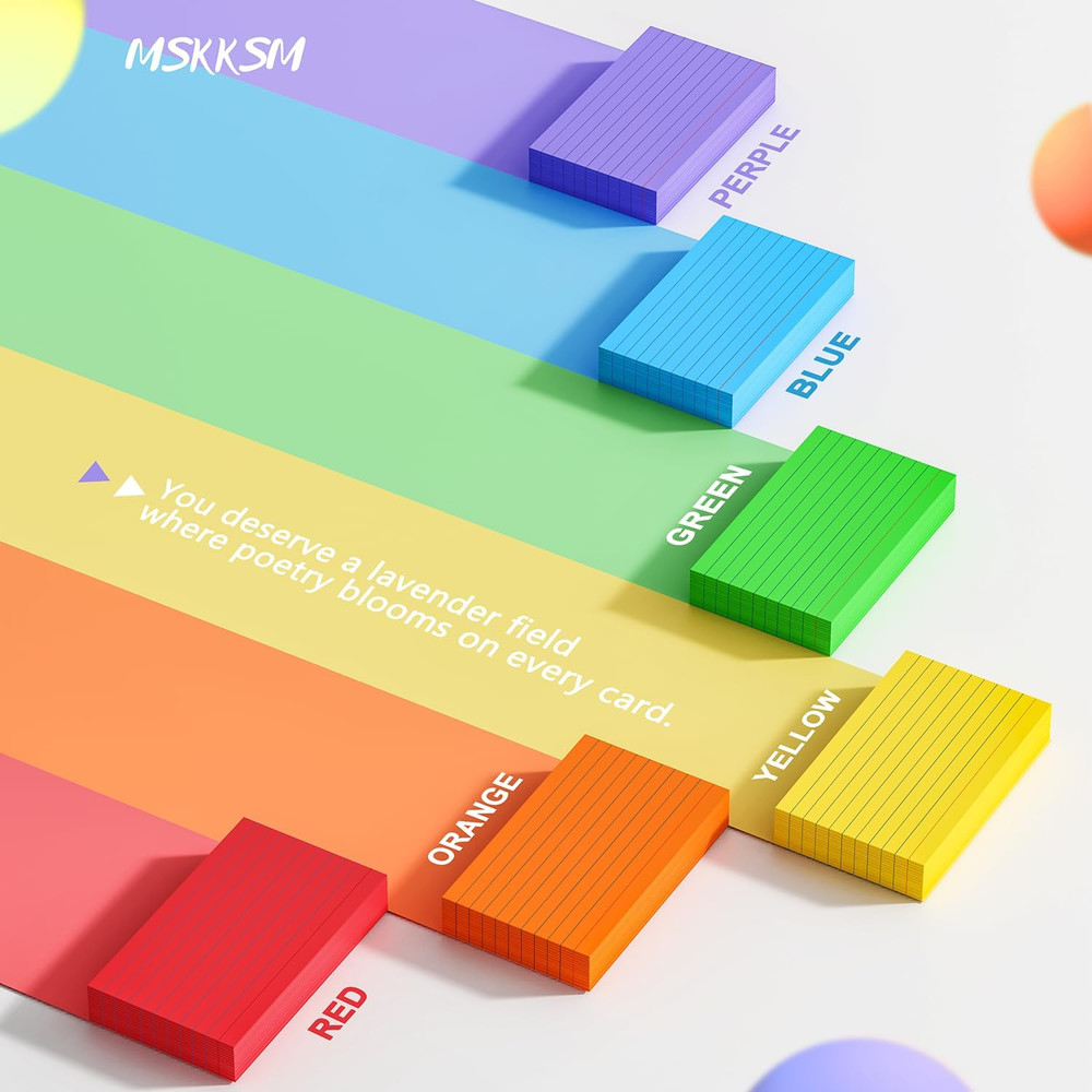 Colored Index Cards 3x5 Inch - 300 Count Flash Cards for Studing, Colored Note C