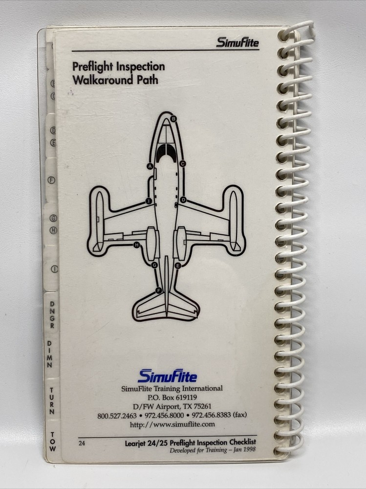 Learjet 24 & Lear jet 25 Preflight Inspection Checklist Handbook Manual