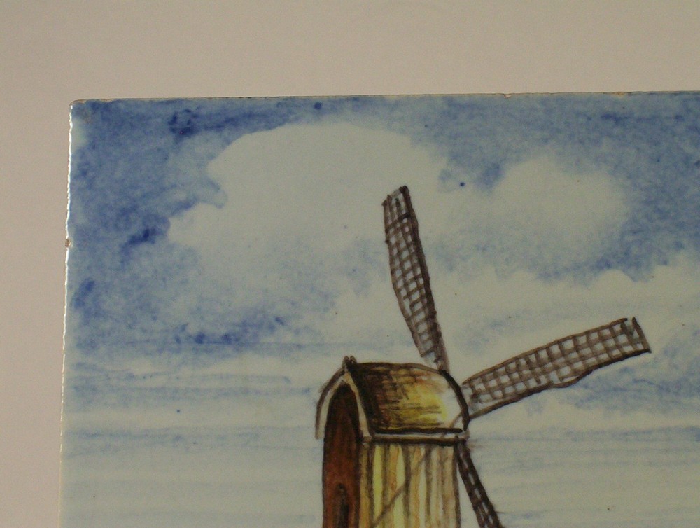Oud Delft Pottery Tile Hand Painted Polychrome Windmill Scene