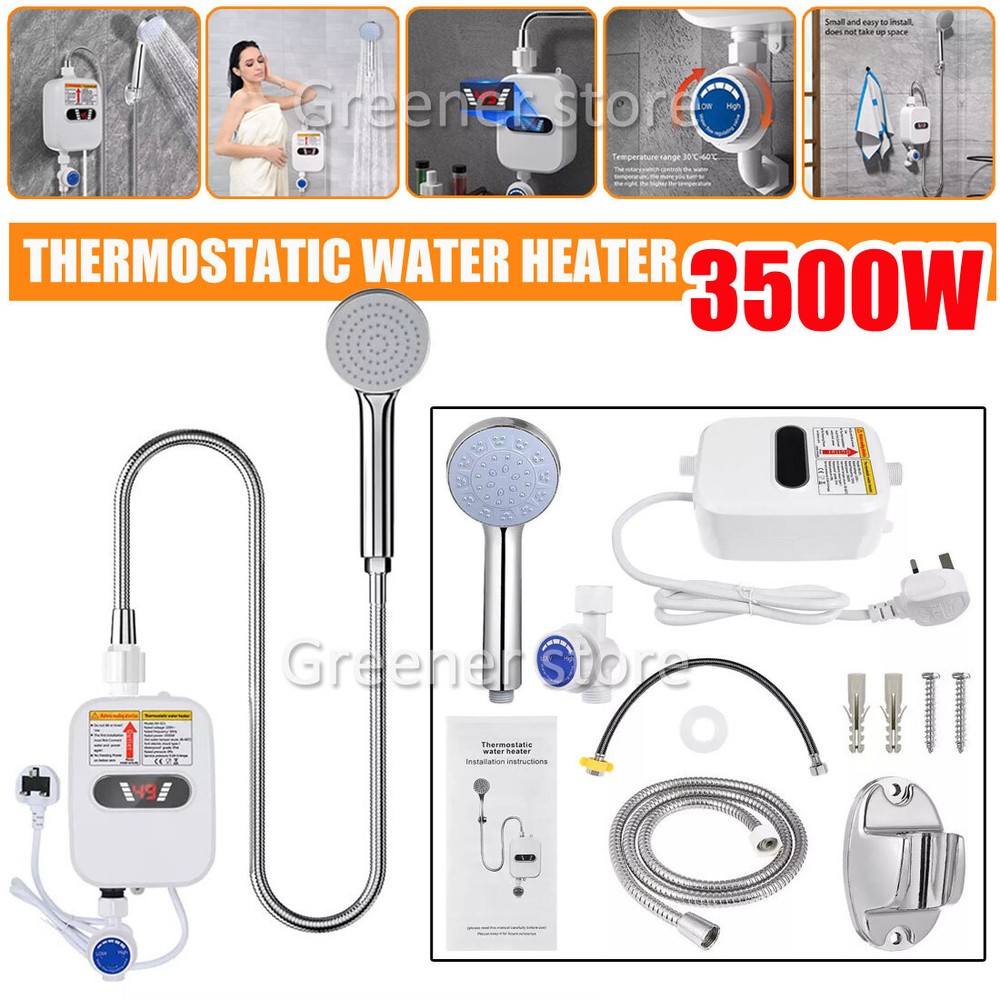 3500W Tankless Electric Instant Water Heater Tap Hot Shower for Bath Kitchen