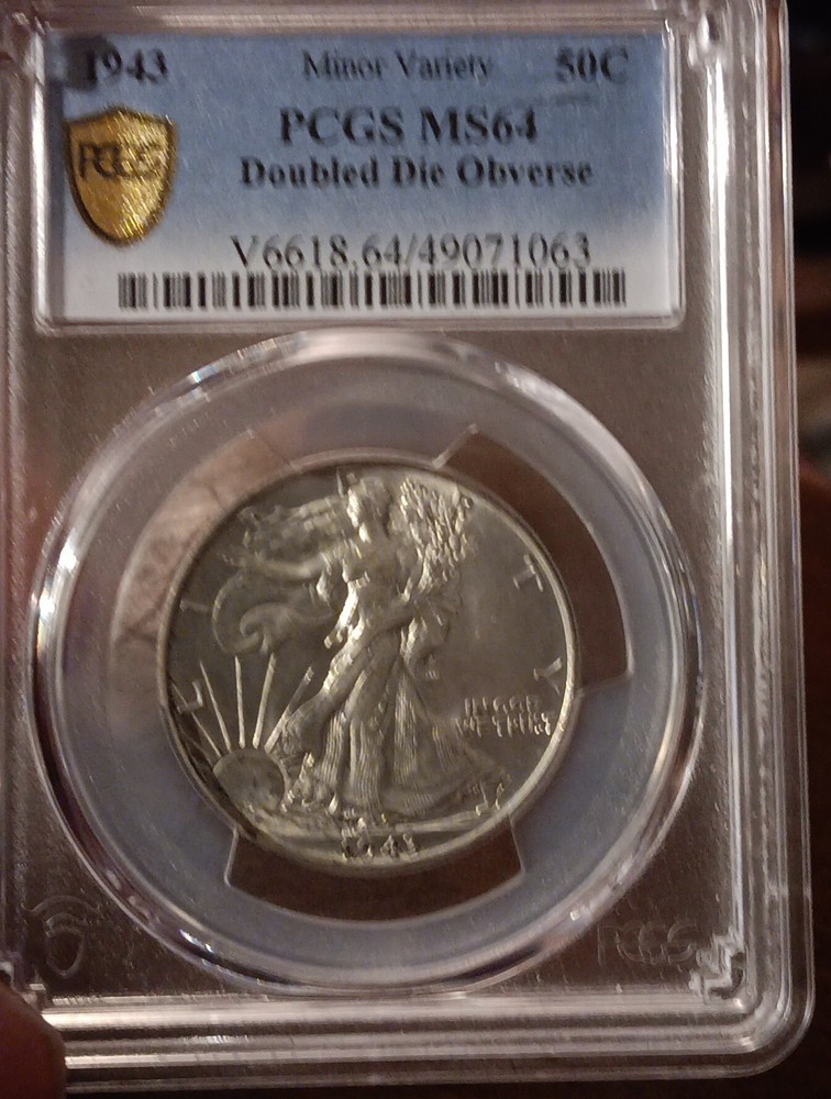 👉1943  Walking Liberty Half DDO error  PCGS MS64