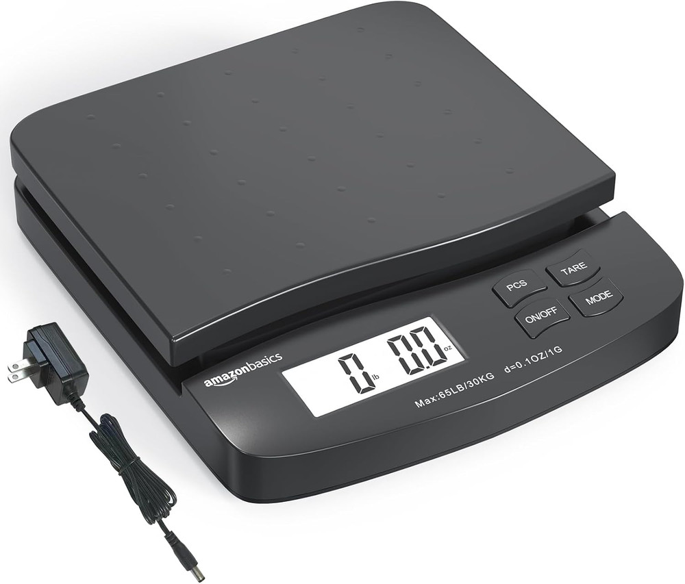 Amazon Basics Digital Postal Shipping Scale with Tare Function, AC Adapter, 65 L