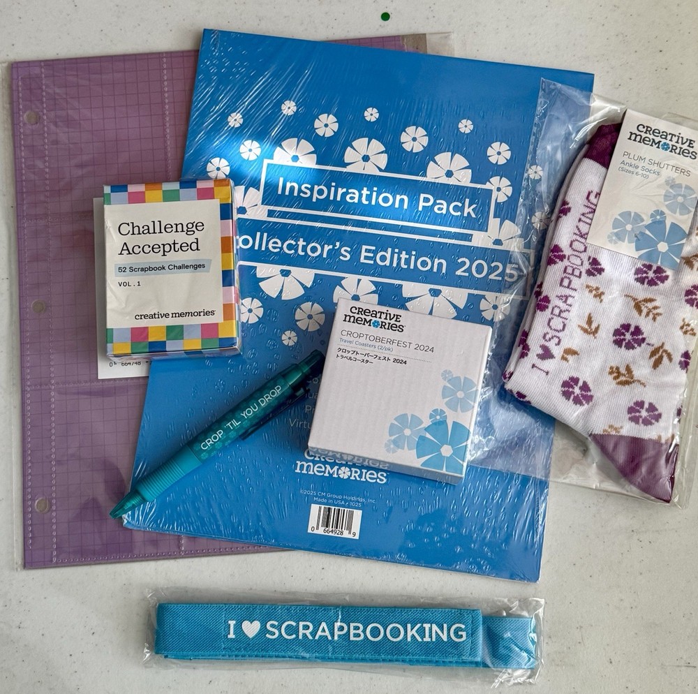 Creative Memories Gift Bundle, Socks, Coasters, Pen, Packing Strap, Idea cards