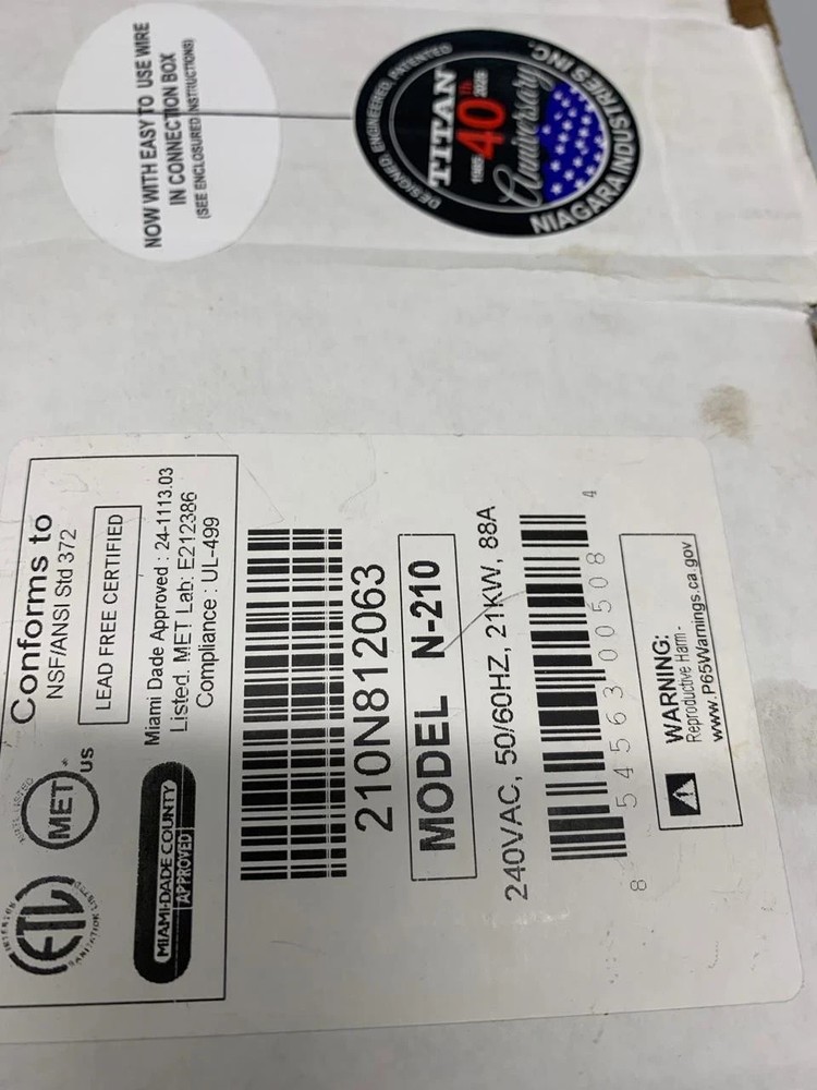 Titan Electronic Tankless Water Heater Model N-210 Volts 240 VAC OPEN BOX