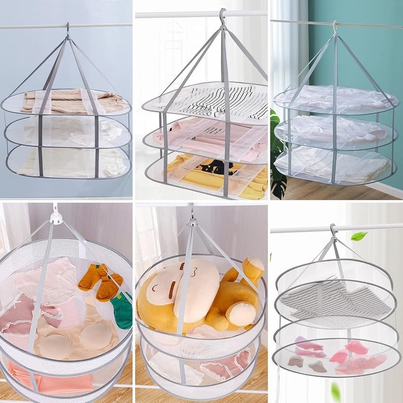 3 Layer Portable Hanging Drying Rack Foldable Clothes Dryer W/ Rotating Hooks US