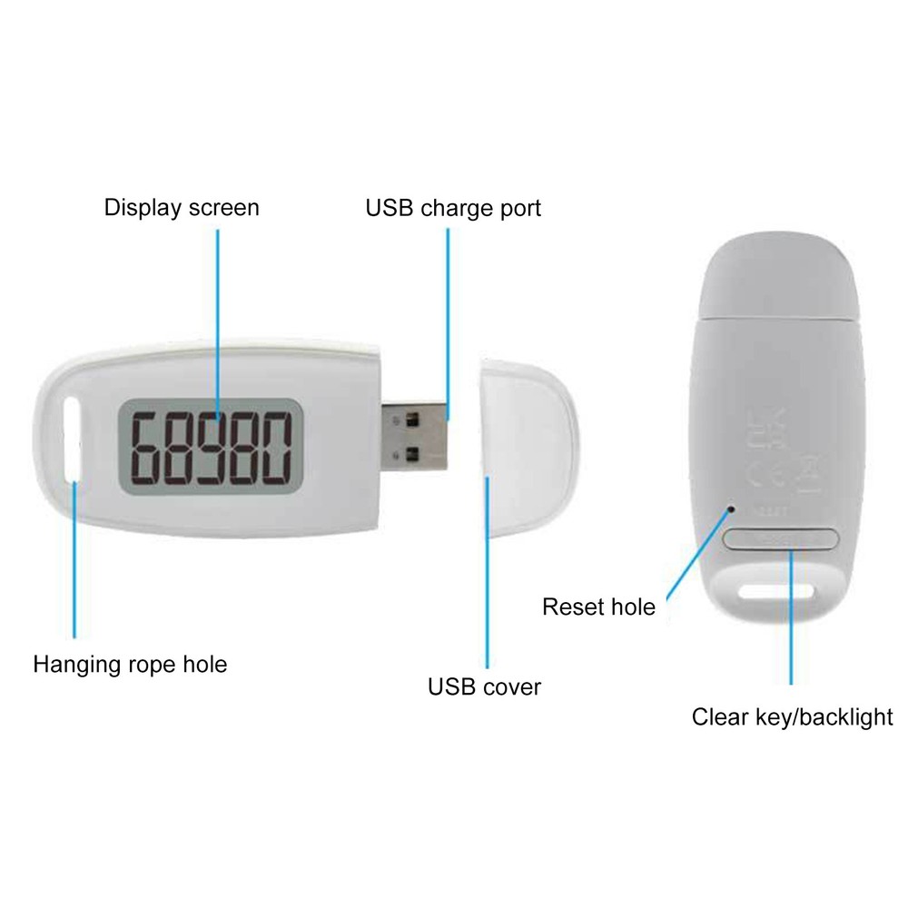 3D Sensor Pedometer Step Counting Device With Blue Backlight Clip-on SGGC