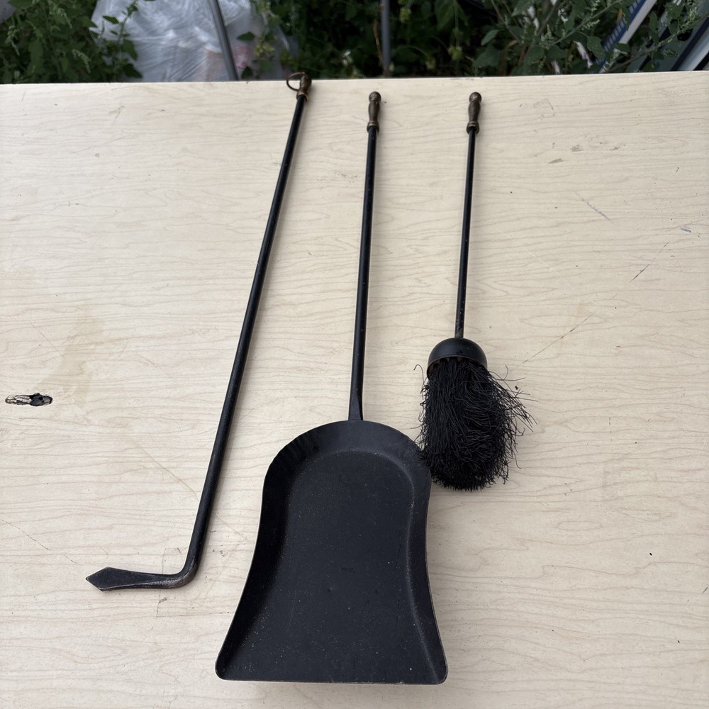 Vintage Mid Century Brass Handle Fireplace Tools Set