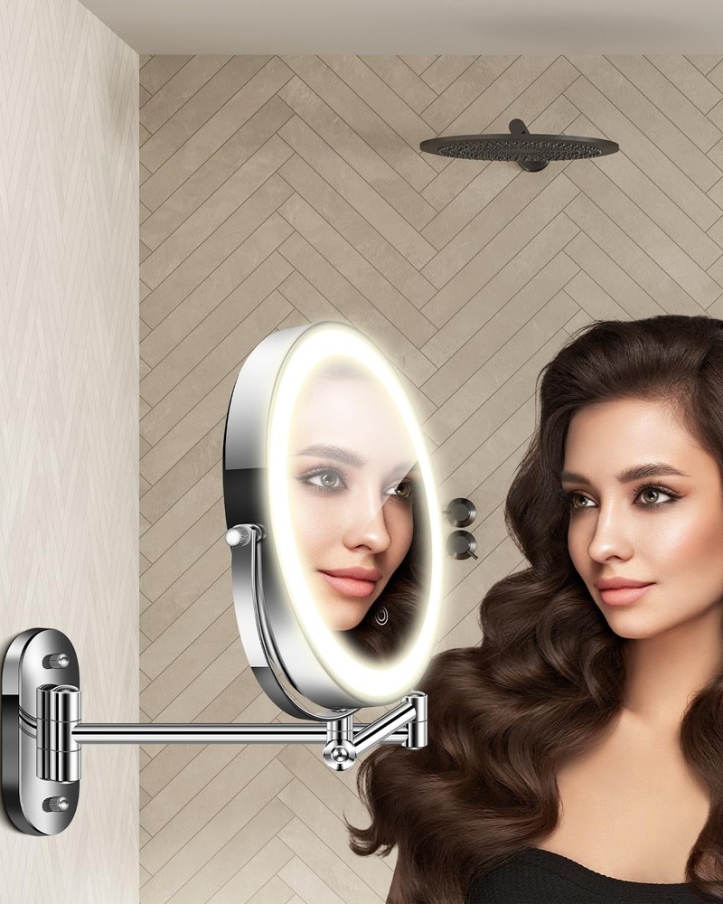 9'' 30X/1X Wall Mounted Lighted Makeup Mirror, Height Adjustable Double Sided...