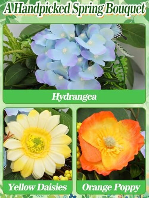24in Hydrangea Spring Wreaths for Front Door - Summer Hydrangea & Butterfly