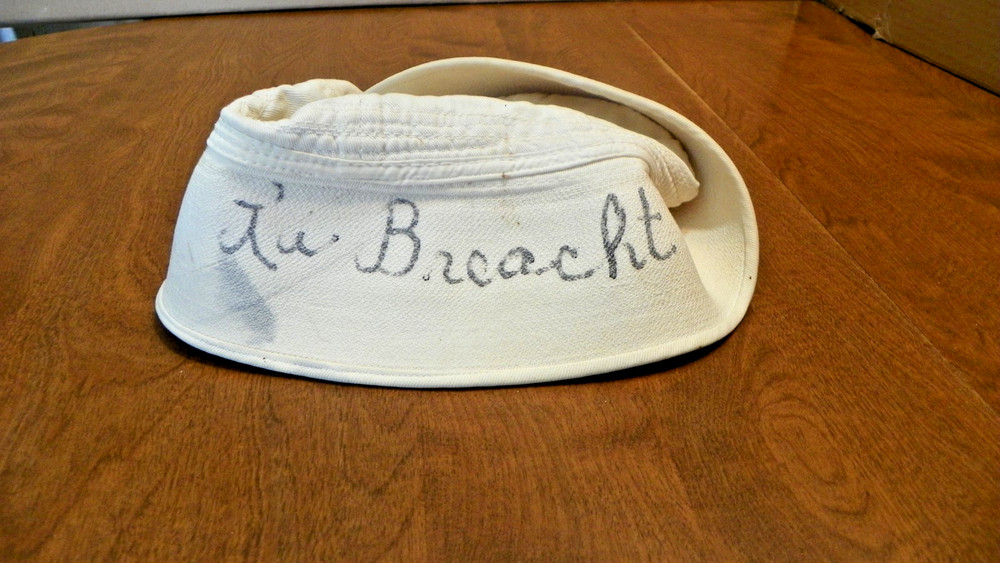 WW!! navy dixie cup hat, with 2 internal loops & name on hat