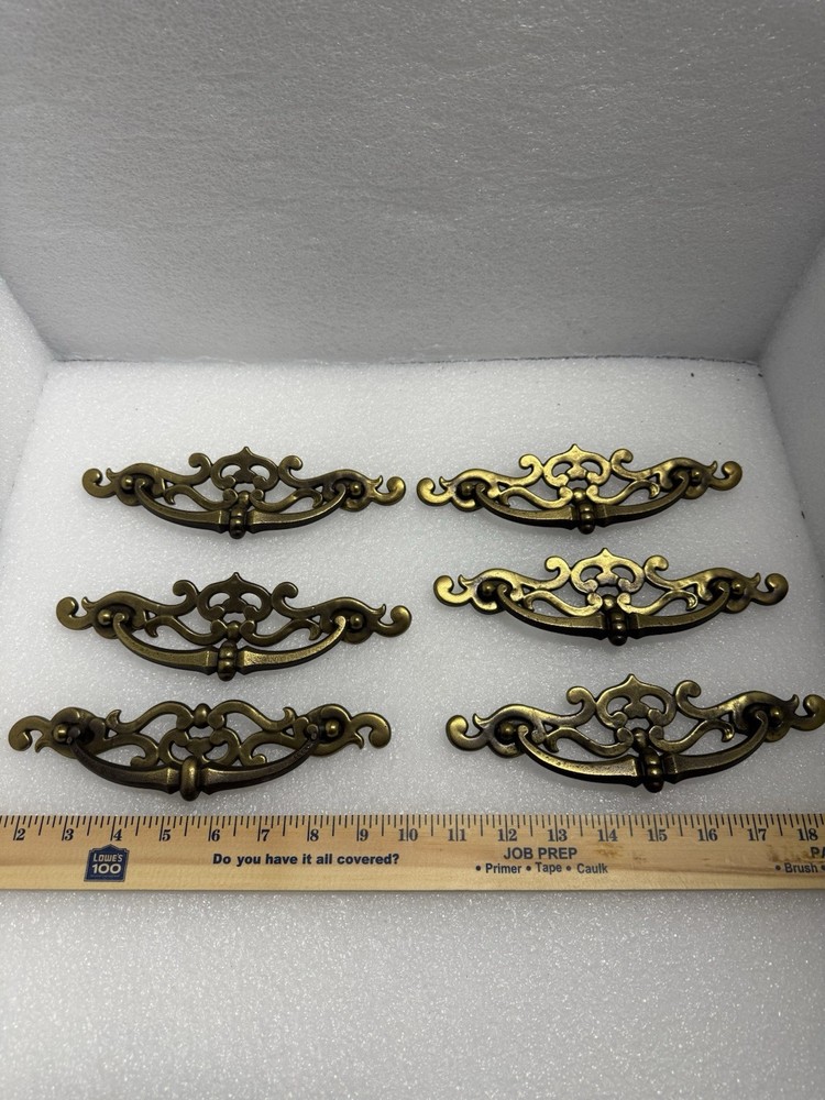 Vintage Victorian Solid Brass Gothic Design Drawer Pulls Handles 8” (22)