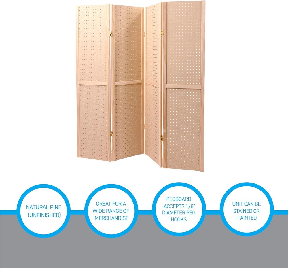 Folding Pegboard Display Craft Display 4 Panel 5' Folds Flat 60" H Peg Board