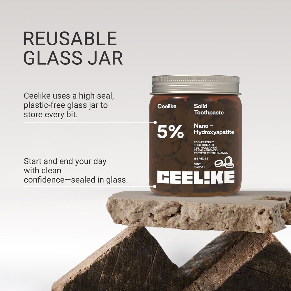 CEELIKE 5% Hydroxyapatite Solid Toothpaste - Enamel Strengthening - 186 Tablets