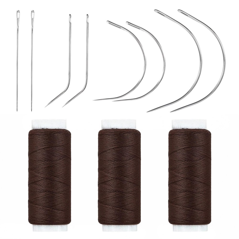 Hair Needle and Thread Set for Weaving, Extension Tools Brown