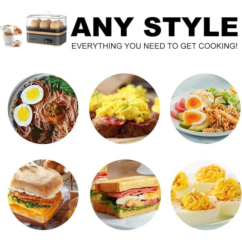 Multi Functional Egg Cooker Hard Boiled Soft Boiled Poached Eggs 6 Egg Capacity