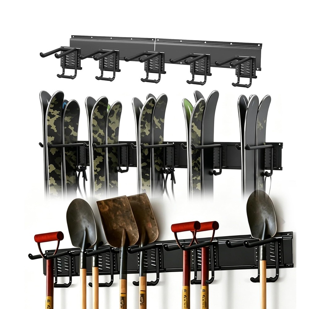 Extra Wide Tool Rack Wall Mount –Garage Storage Organization Black