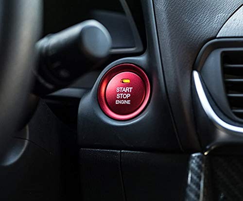 MAXDOOL 2pc Set Red Aluminum Keyless Engine Push Start Button & Surrounding